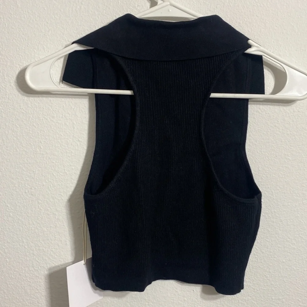 Revolve All the Ways Valerie Black Ribbed Knit polo top Sz M Stretch